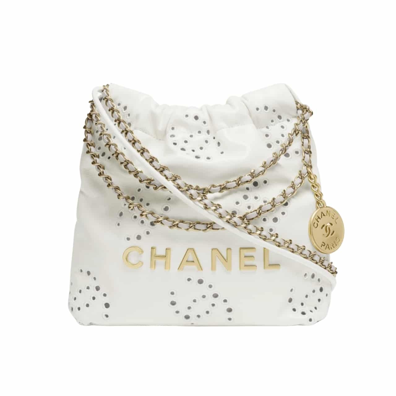137-6 Chanel 22 Mini Handbag Shiny And Gold Tone Metal White AS3980 B19648 10601 - Image 1