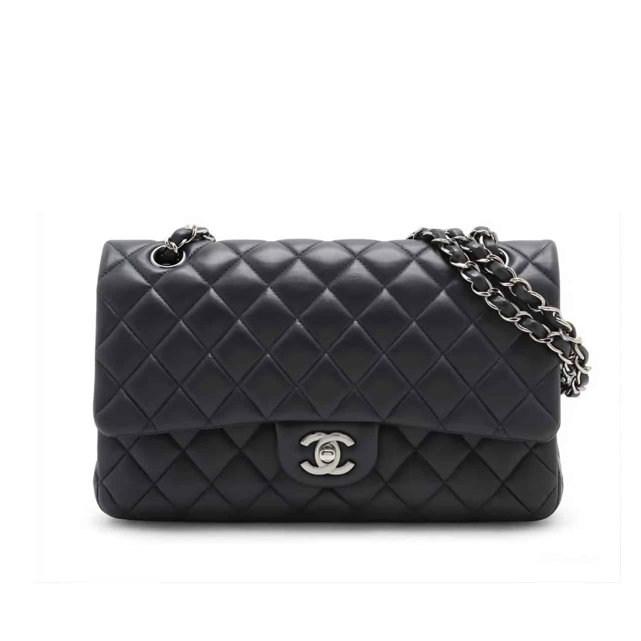 16-1-3 Chanel Small Classic Flap Bag Black Leather With Silver Hardware 25Cm A01113 Y01480 94305 - Image 1