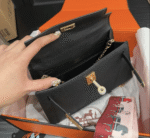 Hermes Kelly Mini Epsom Handbag Black And Gold 20Cm - Image 5