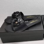 Chanel Camellia Leather Slides Black - Image 2