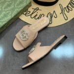 Gucci Double G Slippers Leather Beaded In Beige - Image 2
