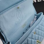 Chanel Classic 11.12 Handbag Gold Tone Metal Light Blue 30Cm - Image 7
