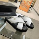 Chanel CC Logo Criss Cross Slides White - Image 4