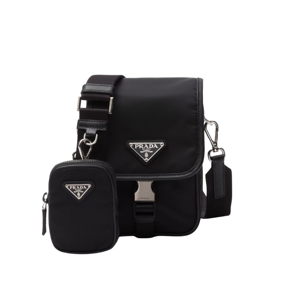 367-1 Prada Re Nylon And Saffiano Leather Shoulder Bag Black 17Cm 2VD043 2DMH F0002 V XOP - Image 1