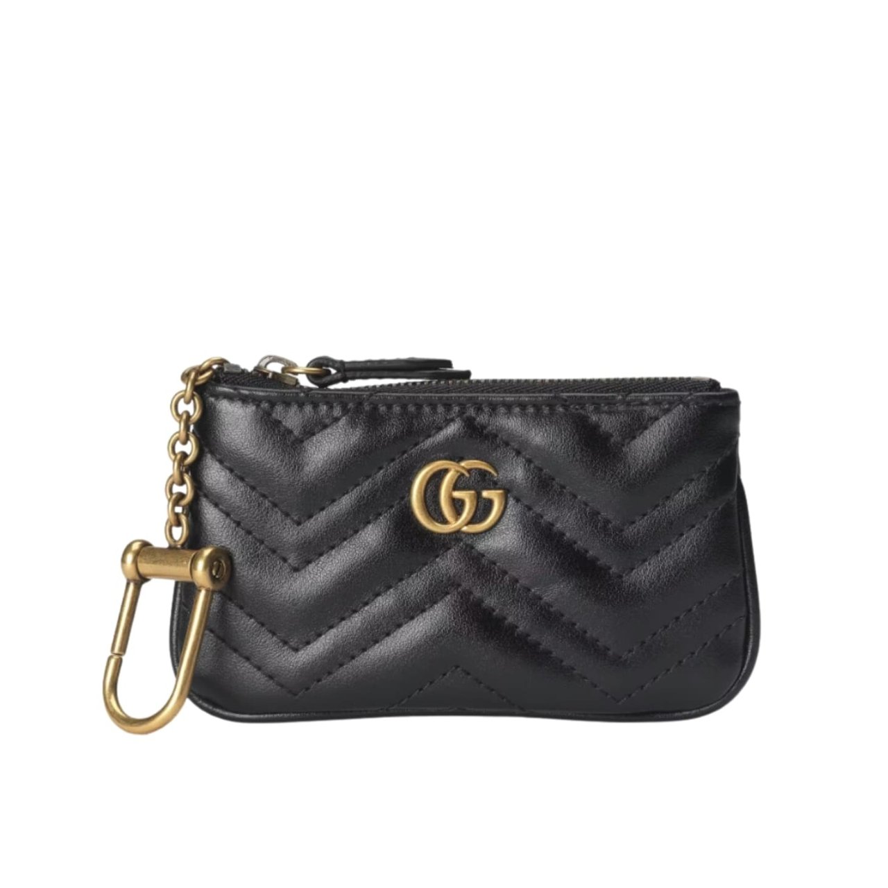 395 Gucci GG Marmont Key Case Chevron Matelasse Wallet Black 12Cm - Image 1
