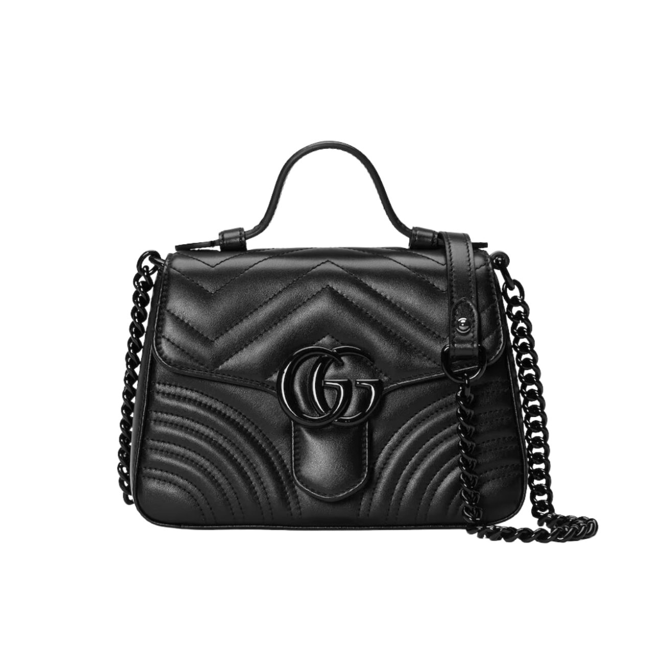 404-1 Gucci GG Marmont Mini Top Handle Bag Black 22Cm 702563 DTDFV 1000 - Image 1