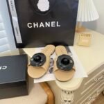 Chanel Black Camellia Slides Beige - Image 3