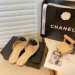 Chanel Black Camellia Slides Beige - Image 4