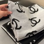 Chanel Wool Cashmere CC Scarf Black White 180Cm - Image 5