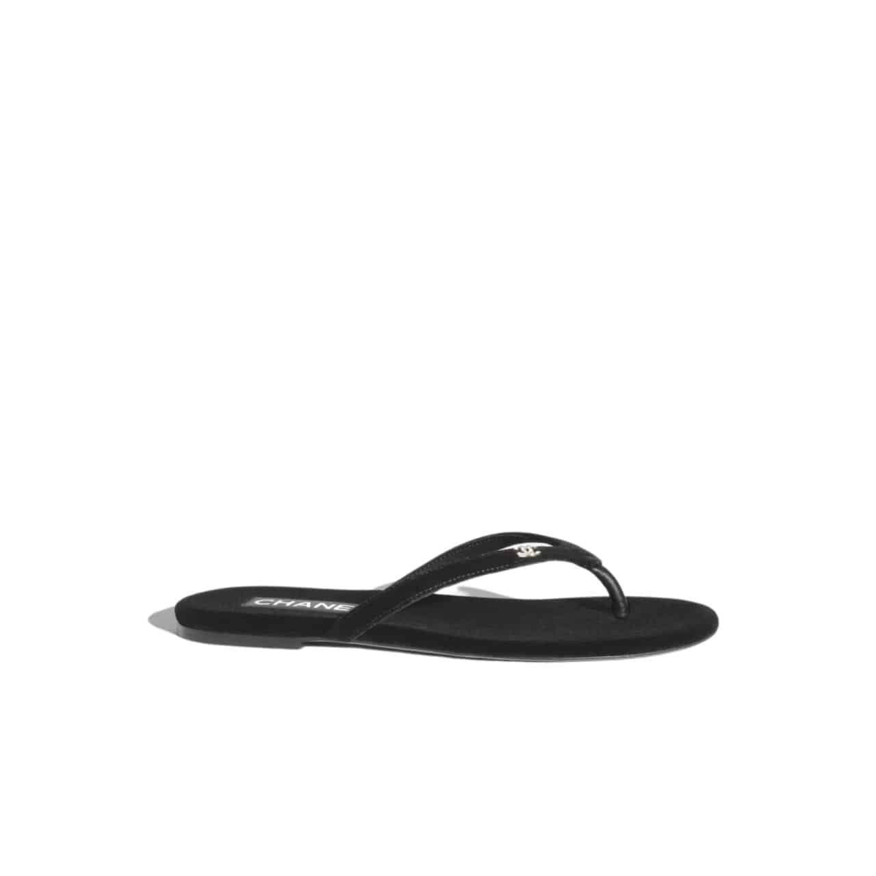 xr:d:DAF9SsQ5m7E:595,j:7422355757050878214,t:24040204 Chanel Thongs Slipper Velvet In Black G45716 B16716 94305 - Image 1