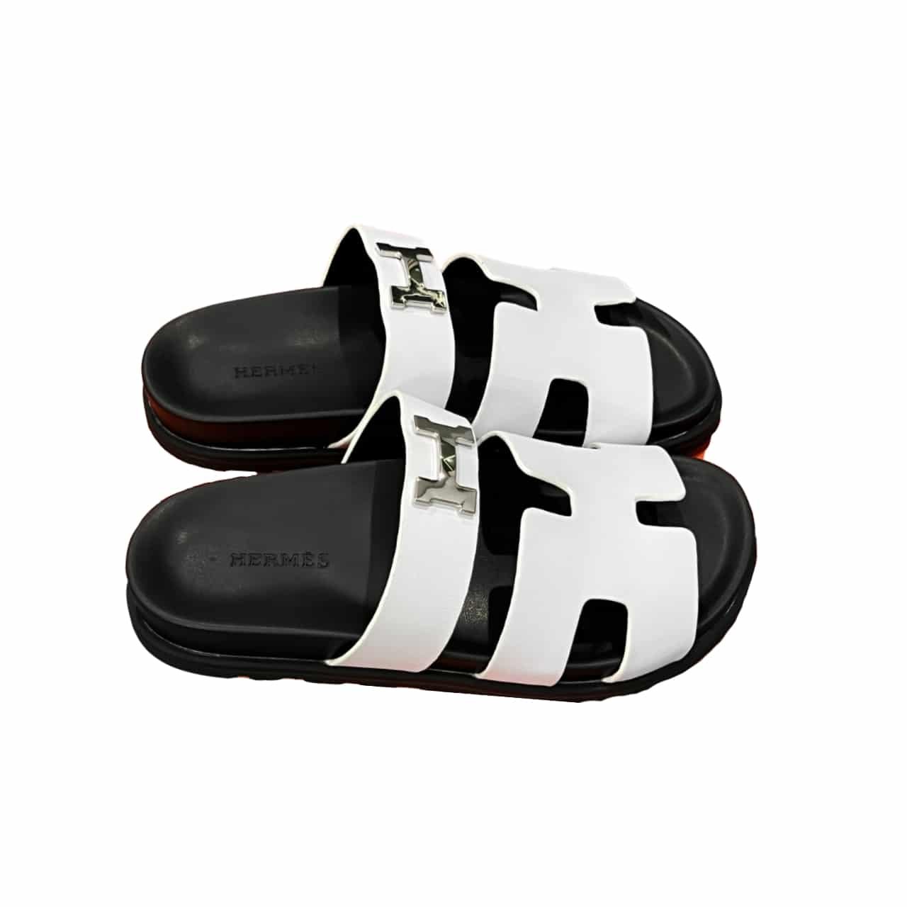 GCBB01-7 Hermes Chypre Sandal H Logo Silver Hardware White - Image 1