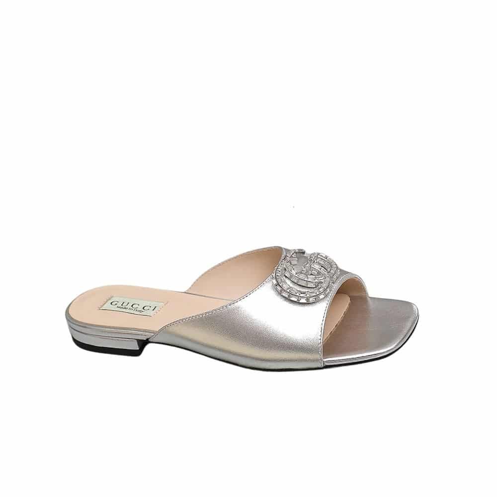 xr:d:DAFy0M-Gj-4:1421,j:4059280079817100422,t:23120109 Gucci GG Crystal Slippers Silver - Image 1