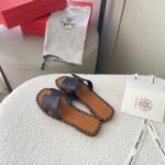 Hermes Oran Sandals Stitching In Black And Brown - Image 2