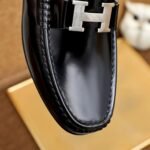 Hermes Men’S Loafer Moccasin Polish Leather With H Silver In Black - Image 8