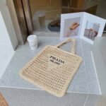 Prada Natural Logo Crochet Tote Bag - Image 4