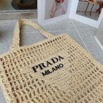 Prada Natural Logo Crochet Tote Bag - Image 5