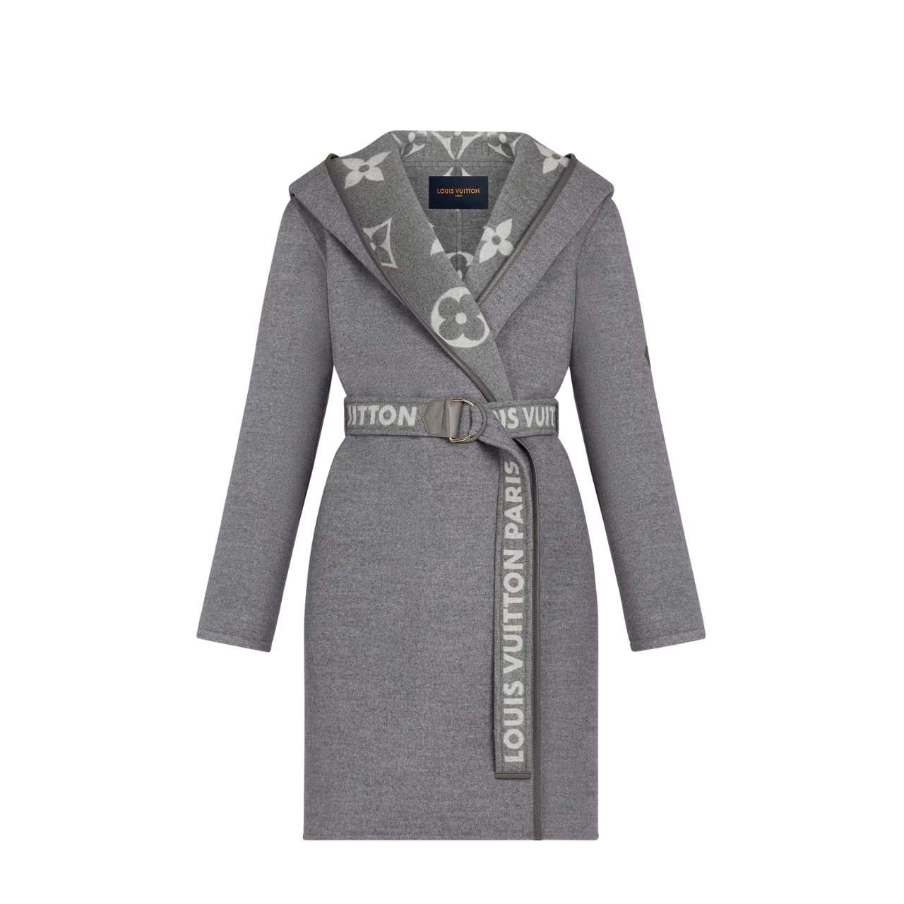 TBNB-16-1 Louis Vuitton Belted Double Sided Hooded Wrap Coat Gray 1A92VF - Image 1