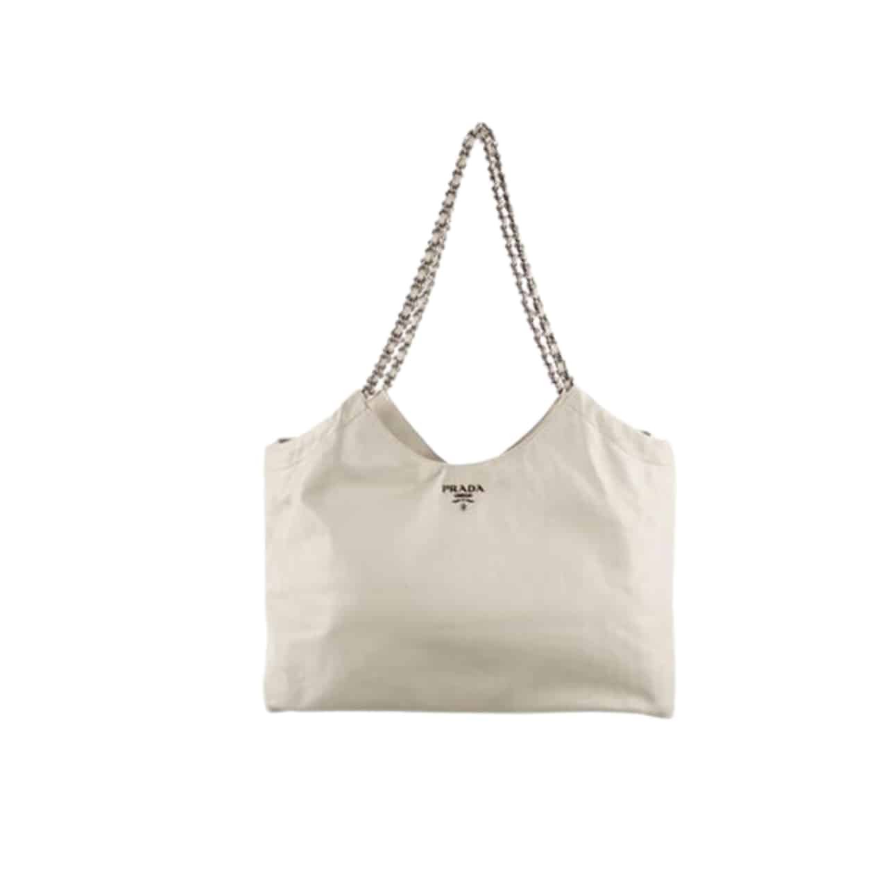 xr:d:DAF6MoGXHTU:482,j:8591033486440097133,t:24013108 Prada Pomice Soft Calfskin Leather Chain Tote Bag White 38Cm - Image 1