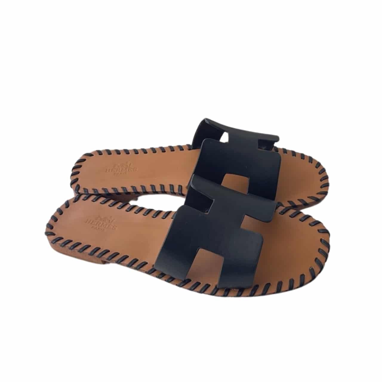 TBNB-8 Hermes Oran Sandals Stitching In Black And Brown - Image 1