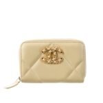 Chanel 19 Card Holder With Zipper Leather Beige Wallet 10Cm