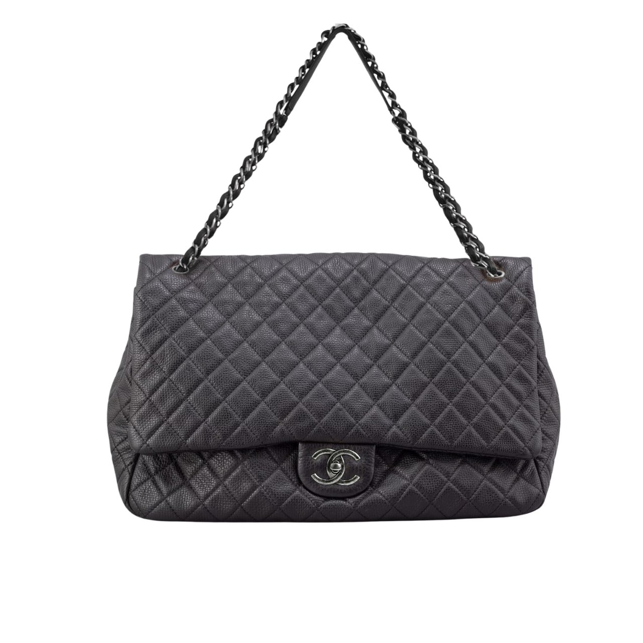 Thumbnail-3-5 Chanel XXL Airline Classic Travel Flap Bag Caviar Leather Black Silver Hardware 46Cm - Image 1