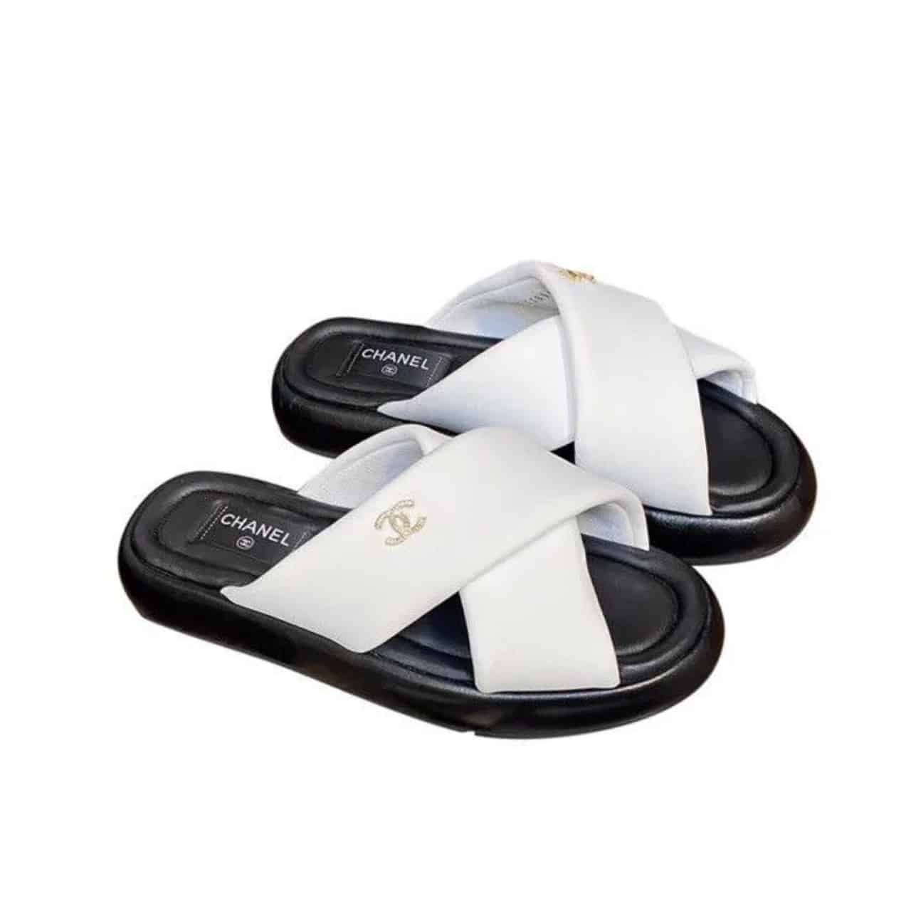 Thumbnail-33-7 Chanel CC Logo Criss Cross Slides White - Image 1