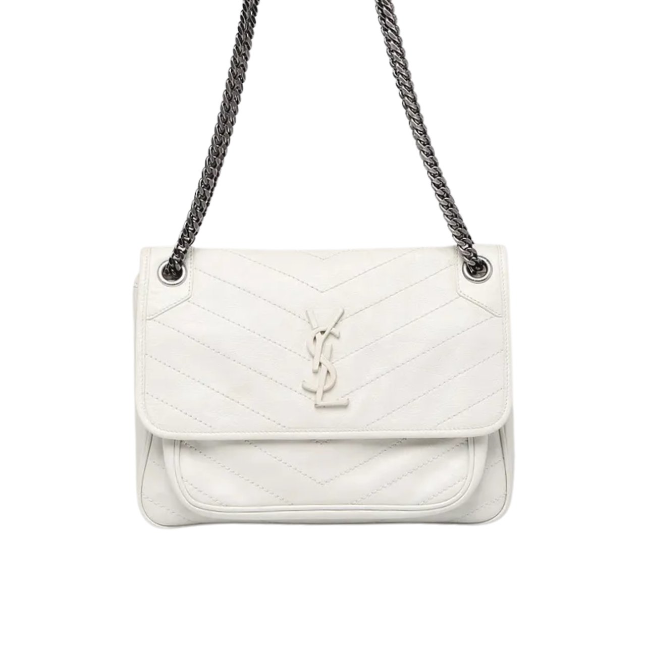 Thumbnail-40-5 Saint Laurent Niki Medium In Vintage Leather White 28Cm - Image 1