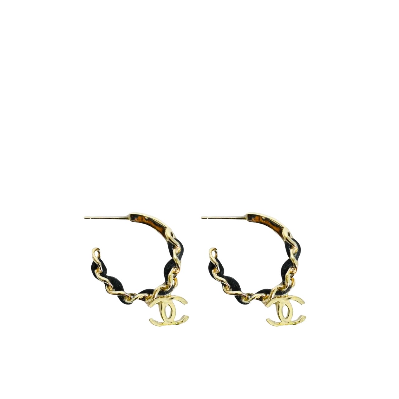 Thumbnail-77 Chanel Chain CC Small Hoop Earrings Gold - Image 1