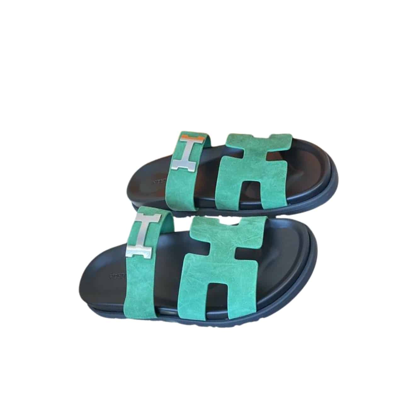 Untitled-1280-x-1280-px-6-1 Hermes Chypre Sandal Suede H Logo Silver Hardware Green - Image 1
