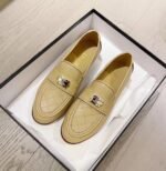 Chanel 20B Quilted Boy Lego Metal Logo Gold Mule Slip On Flat Loafers Beige - Image 3