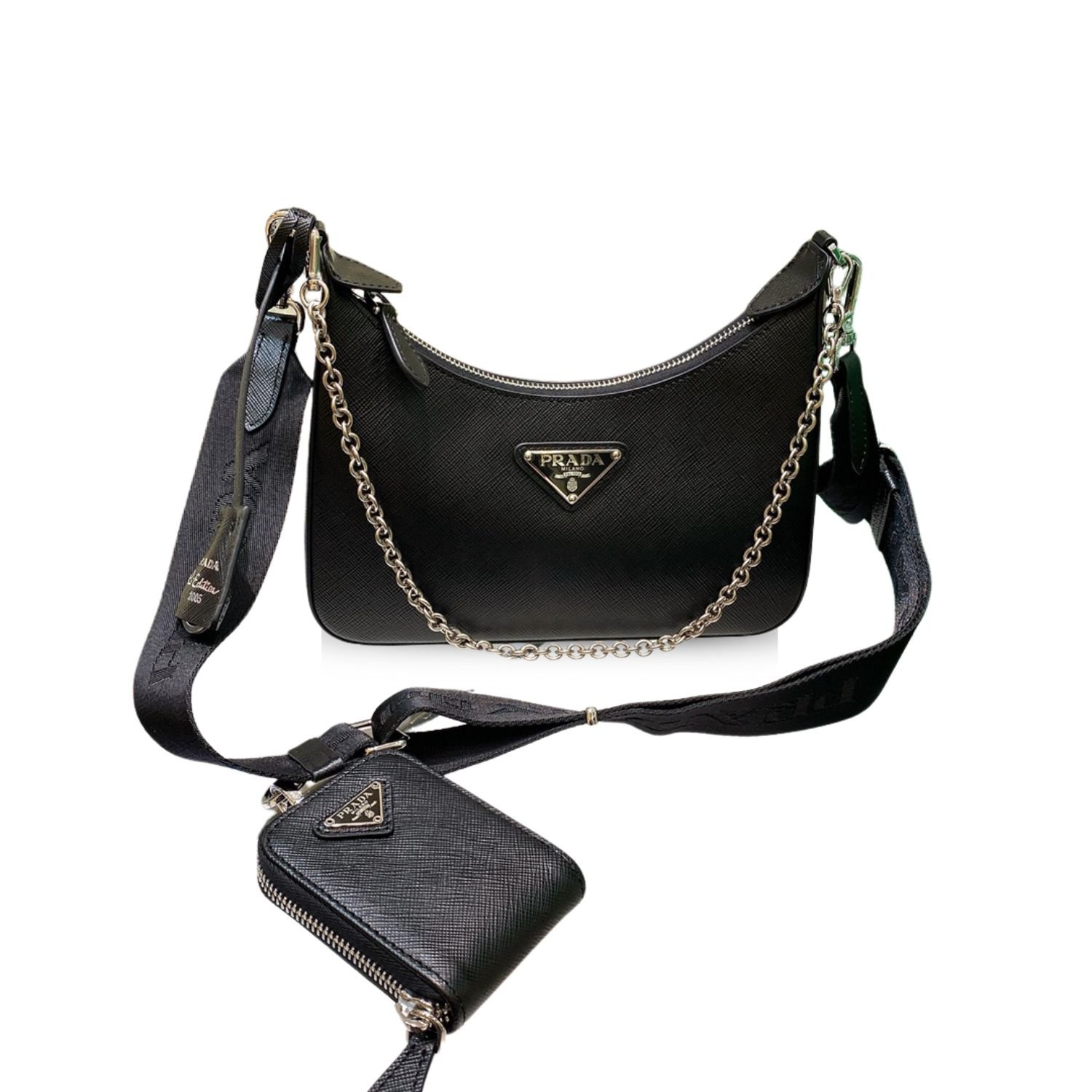 prada-re-edition-2005 Prada Re-Edition 2005 Saffiano Leather Bag Black 22cm - Image 1