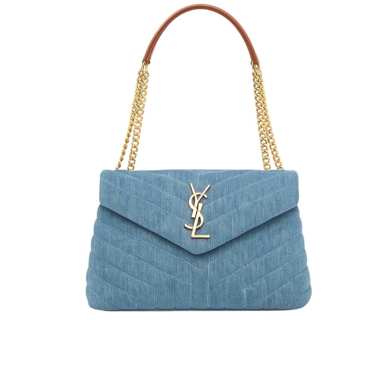 vel-10-3-1 Saint Laurent Loulou Small Chain Bag In Quilted Y Denim Blue 25Cm - Image 1