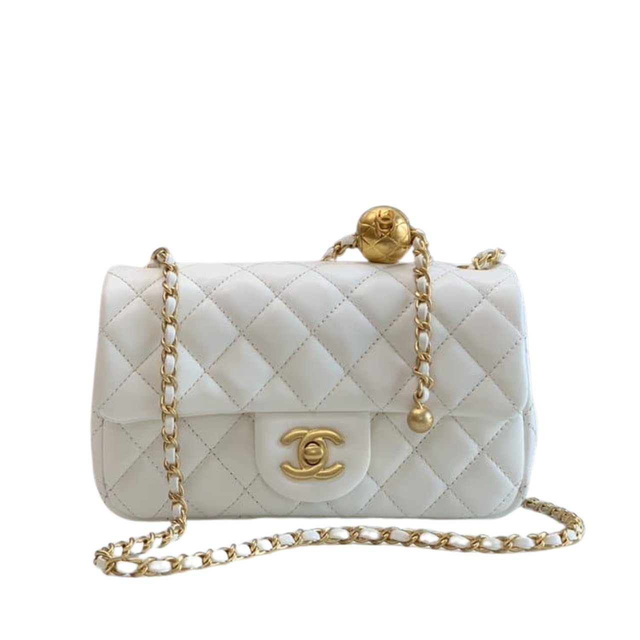 vel-12-3 Chanel Quilted Mini CC Pearl Crush Rectangular Flap White 20Cm - Image 1